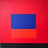 John Holden, British, (1942-), oil on canvas, block colour composition red, blue and black, titled