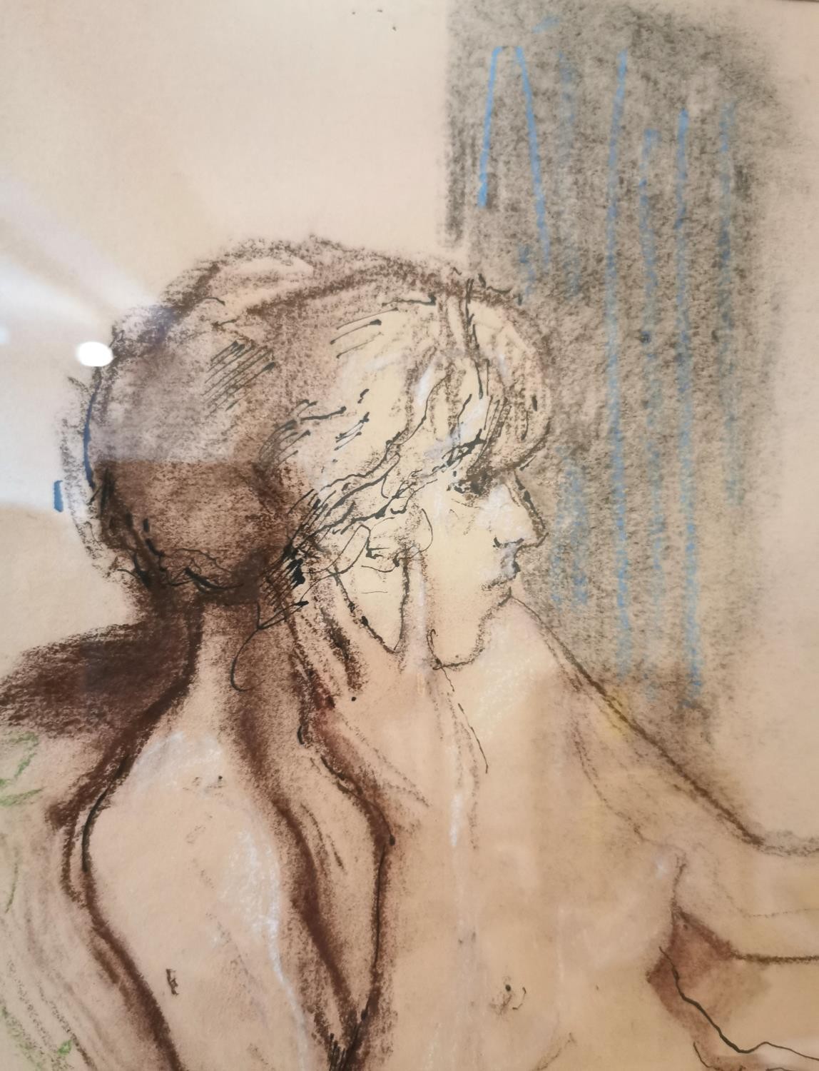 John Stanton Ward, British (1917 - 2007), pastel and ink on paper, seated nude woman in pensive - Image 5 of 6
