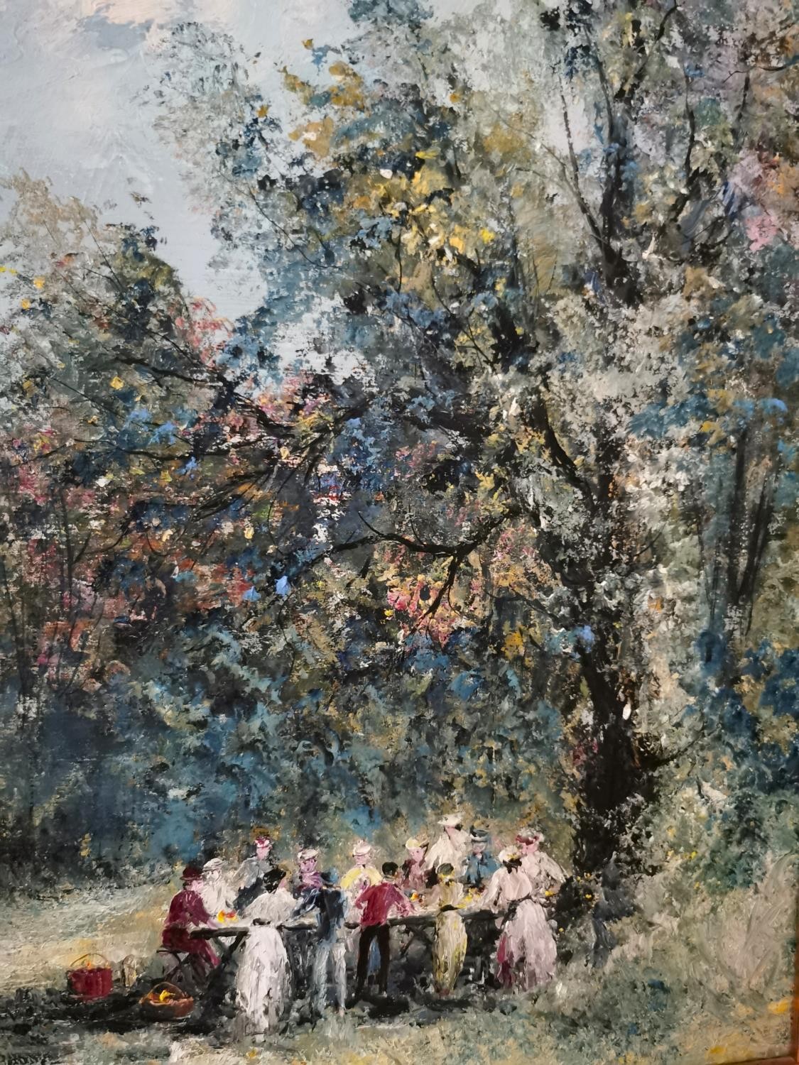 R. J. Bizet, French (1922 - 2015), oil on canvas of an outside picnic in the grounds of a country - Bild 6 aus 9