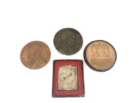 Four commemorative bronze medals, Winston Churchill boxed 1942, Neville Chamberlain 1938, M.