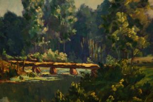 Charles Binard oil on canvas, a woodland landscape, signed C H Binard. H.47 W.52cm.