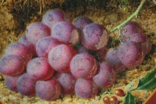 William Hough (1819-1897) gouache and watercolour, still life of grapes, signed, in a gilt and