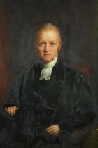 A 19th century oil on canvas English School, portrait of a reverend, H.65 W.57cm.