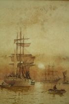 George Anthony Waterston (1855-1918) watercolour, tall ships at sunset, framed and glazed. H.57 W.