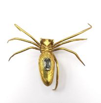 A Victorian yellow metal (tests as 18ct) gem set orb weaver spider brooch. The body engraved with an