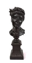 An early 20th century Italian bronze portrait bust of a young woman, indistinctly signed to the