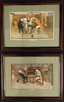 After Cecil Aldin, two coloured prints 'Mated' and 'Revoked', framed and glazed.