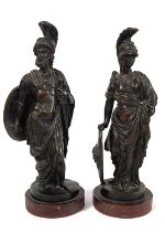 A pair of 19th century Grand tour bronze classical figures, possibly Athena and Zeus. Signed