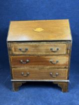 A George III style mahogany and inlaid bureau, circa 1900. H.96 W.76 D.38cm