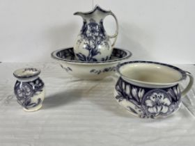 A set of 19th century Annesley porcelain including a jug and wash basin, a chamber pot and a vase.