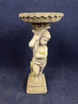 A weathered composition stone two section garden fountain. H.88 Bowl top Dia.37cm.