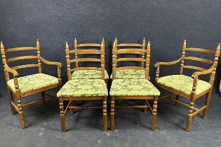 A set of six vintage mid 20th century oak 'Toledo' dining chairs by Younger, with bobbin turned