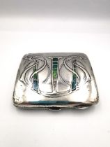 Attributed to Archibald Knox for Liberty & Co of London silver and enamel cigarette case, the