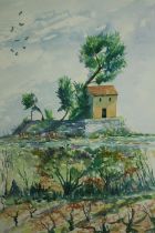 Diana Boyd, a watercolour, Languedoc region landscape, signed Di, framed and glazed. H.77 W.56cm.