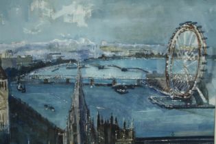 Diana Boyd, a watercolour, contemporary view of London, signed Di, framed and glazed. H.53 W.57cm.