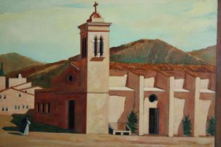 Diana Boyd, oil on board, a Menorcan church, signed Di. H.81 W.102cm.