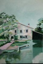 Diana Boyd, pastel, a lakeside house. H.36 W.25cm.