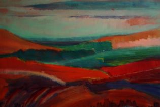 Diana Boyd, oil on board, abstract landscape, H.41 W.50cm.