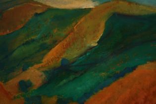 Diana Boyd, oil on board, an abstract Spanish landscape, signed Di. H.51 W.64cm.