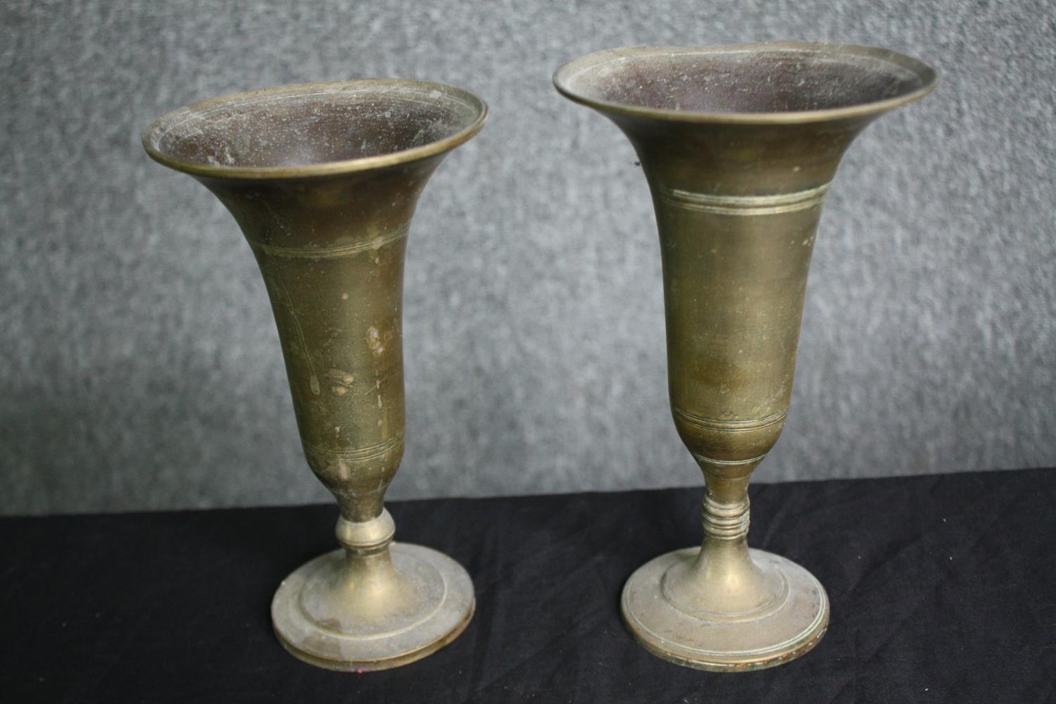 A group of brass candlesticks, vases and bowls, 19th century and later. H.21cm. (largest). - Image 2 of 6