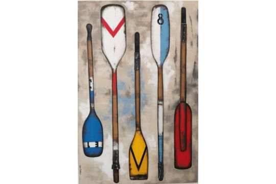 Silvia Matteucci, large oil on canvas of boat oars, signed. Unframed. H.120 L.80cm - Image 1 of 9