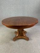 Dining table, 19th century continental mahogany extending with extra temporary leaf. H.76 Dia.