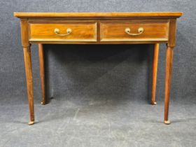 Side table, Edwardian walnut fitted with frieze drawers. H.77 W.106 D.50cm.