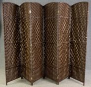 A six panel woven screen or room divider. H.179 W.45cm (each panel)