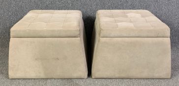 A pair of vintage buttoned suede footstools or pouffes. H.46 W.61 D.67cm (each)