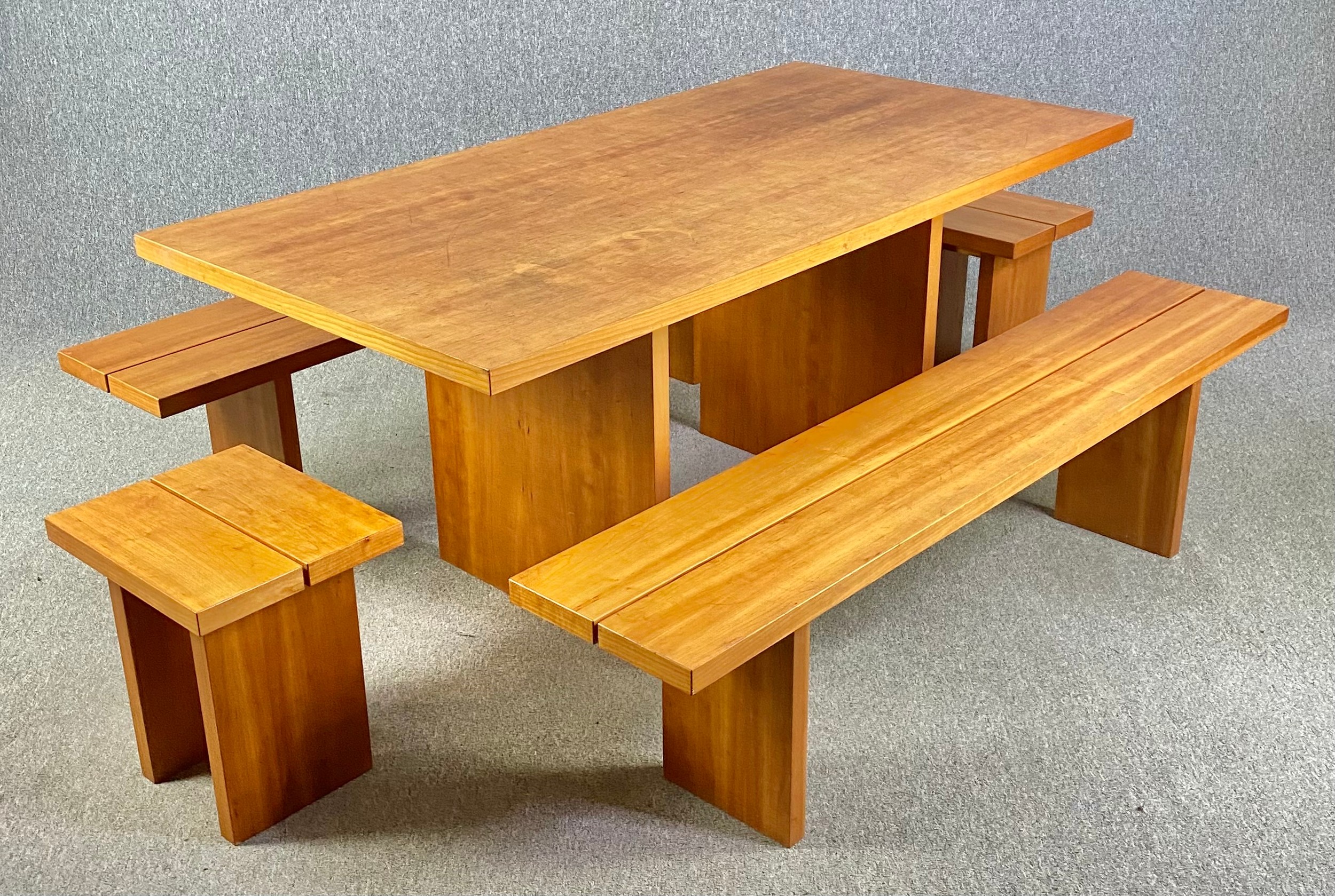 A contemporary fruitwood refectory style dining table with the matching benches and stools. H.75 W. - Image 2 of 17