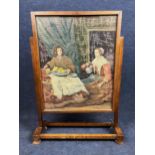 A vintage oak framed and glazed firescreen with tapestry insert. H.69 W.50 D.18cm