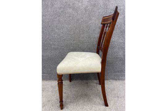 A set of four Edwardian style mahogany and satinwood inlaid dining chairs. H.88cm. - Image 3 of 6