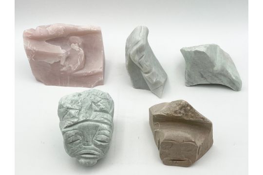 A collection of five abstract soapstone sculptures. H.12 W.18 D.10cm (largest). - Image 1 of 11