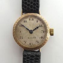 Vintage 9ct gold ladies Prima movement Rolex watch on a Hirsch leather strap, 23.2mm inc. button.
