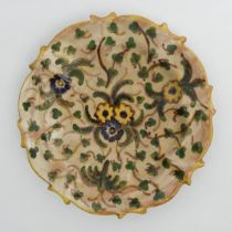 Della Robbia art pottery floral plate, C.1895, 15cm diameter.