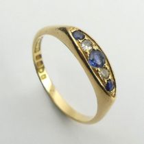George V 18ct gold sapphire and diamond ring, London 1920, 3.1 grams, 4mm, size M.