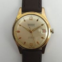 Ramona 25 Jewel date adjust gold plated automatic gents watch on a leather strap, 37.5mm inc.