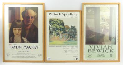 Three Artists Advertising 1990's exhibition framed and glazed posters, largest 35cm x 51cm.