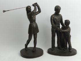 Two bronzed figures of golfers, modelled by Jeanne Rynhart, tallest 31.5cm.