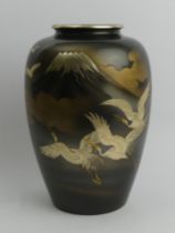 Japanese inlaid Shakudo vase by Shuho Meiji/Taisho period, 26.5cm.