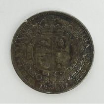 Victoria 1887 silver half crown, good lustre.