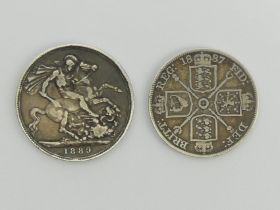 1887 Victoria half crown and a 1889 Victoria double florin.