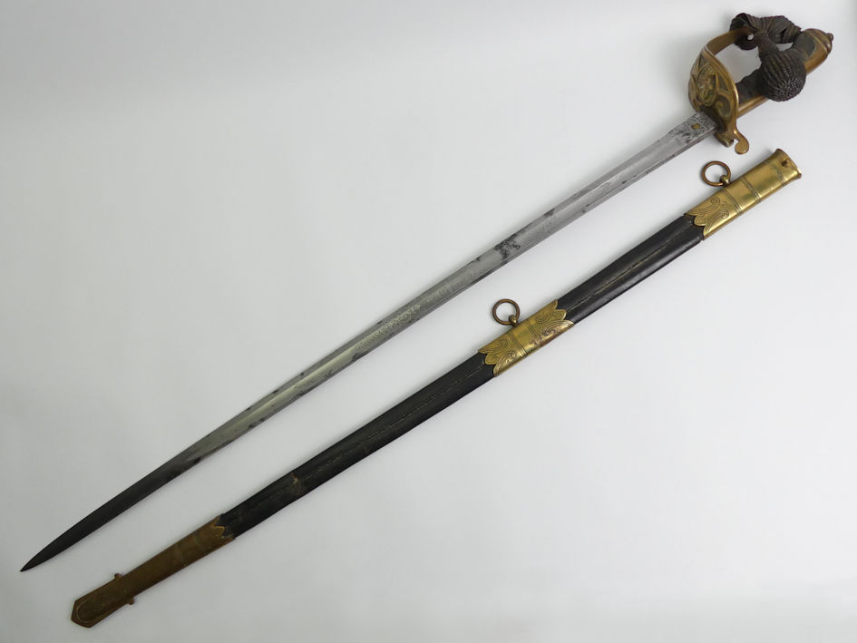 Royal Naval officers sword, the fullered blade marked London Made. Blade with crown over fouled - Image 18 of 19
