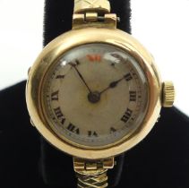 9ct gold Red 12 manual wind watch, case Birm. 1917, 29mm inc. button.