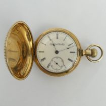 Elgin gold plated full hunter pocket watch, 78mm x 55mm.