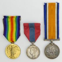 Two World War I medals, 2741 Pte C H CHILDS, Herts YEO and a cased Faithful Service Medal, Clement