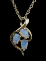 9ct gold opal pendant and chain 2.6 grams, pendant 20mm long, chain 44cm.