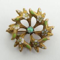 10ct gold opal and enamel brooch, 2.1 grams.