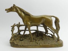 Bronze figure of a horse after Mene, 17 x 25cm,