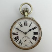 Nickel cased oversize 8 day pocket watch, 13cm x 7cm. Condition Report: In working order.